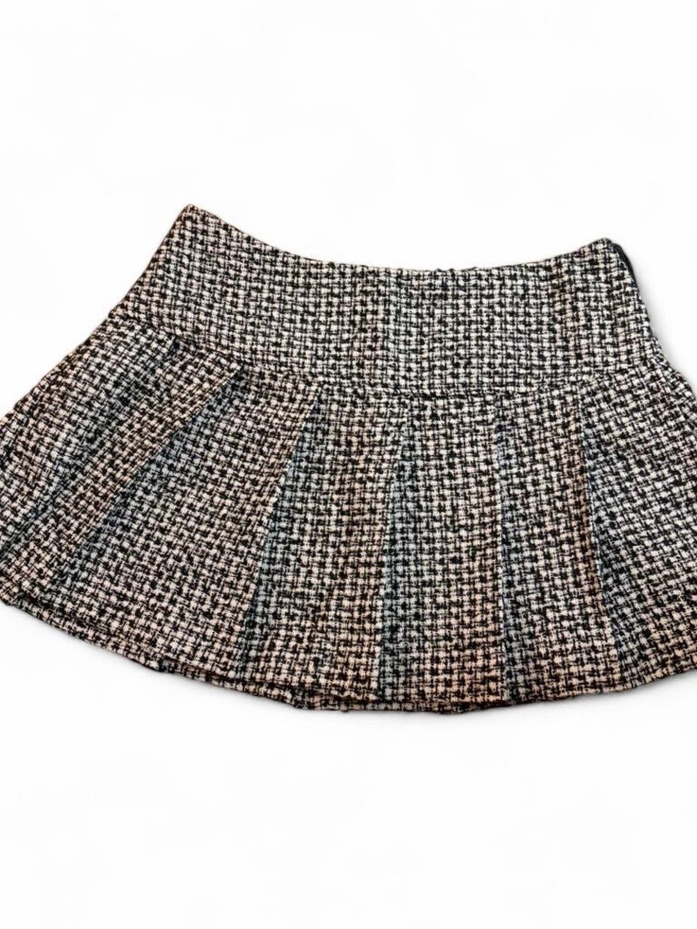 H&M Black & White Tweed Pleated Mini Skirt